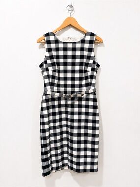 J.Crew Navy & White Gingham Belted Sheath Dress